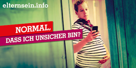Banner elternsein.info Banner elternsein.info: Schwangere Frau mit Handy